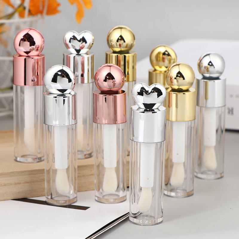 5ml Electroplated Lip Gloss Tube Transparent Pink/Gold/Silver Thick Rod Large Brush Head Empty Bottle Lips Glaze Container