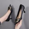 Square Buckle Black High Heels Women's Autumn New Thin Heels Niche Not Tired Feet Pointed Head Shallow Mouth Work Single Shoes Women