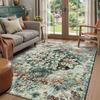 Bohemian Floral Medallion Area Rug - Teal Large Washable Rugs for Living Room Soft Rugs for Bedroom, Turkish Non Slip Indoor