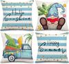 Hello Summer Vibes Gnome Decorative Throw Pillow Cover 18X18In Set Of 4 Ice Cream Popsicle Juice Porch Patio Outdoor Couch