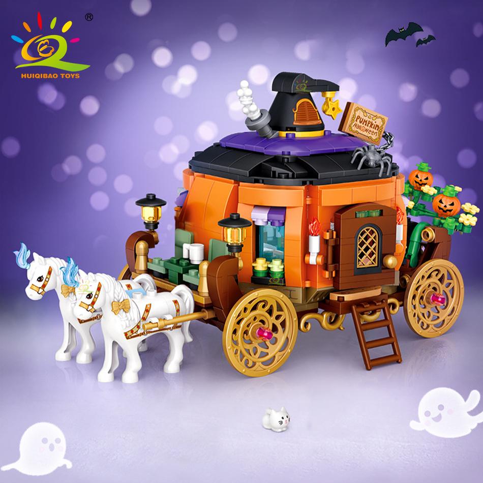 Non-Toxic Halloween Mini Pumpkin House Micro Model Building Blocks City Diy Pumpkin Carriage Set Bricks Toys For Children Gift