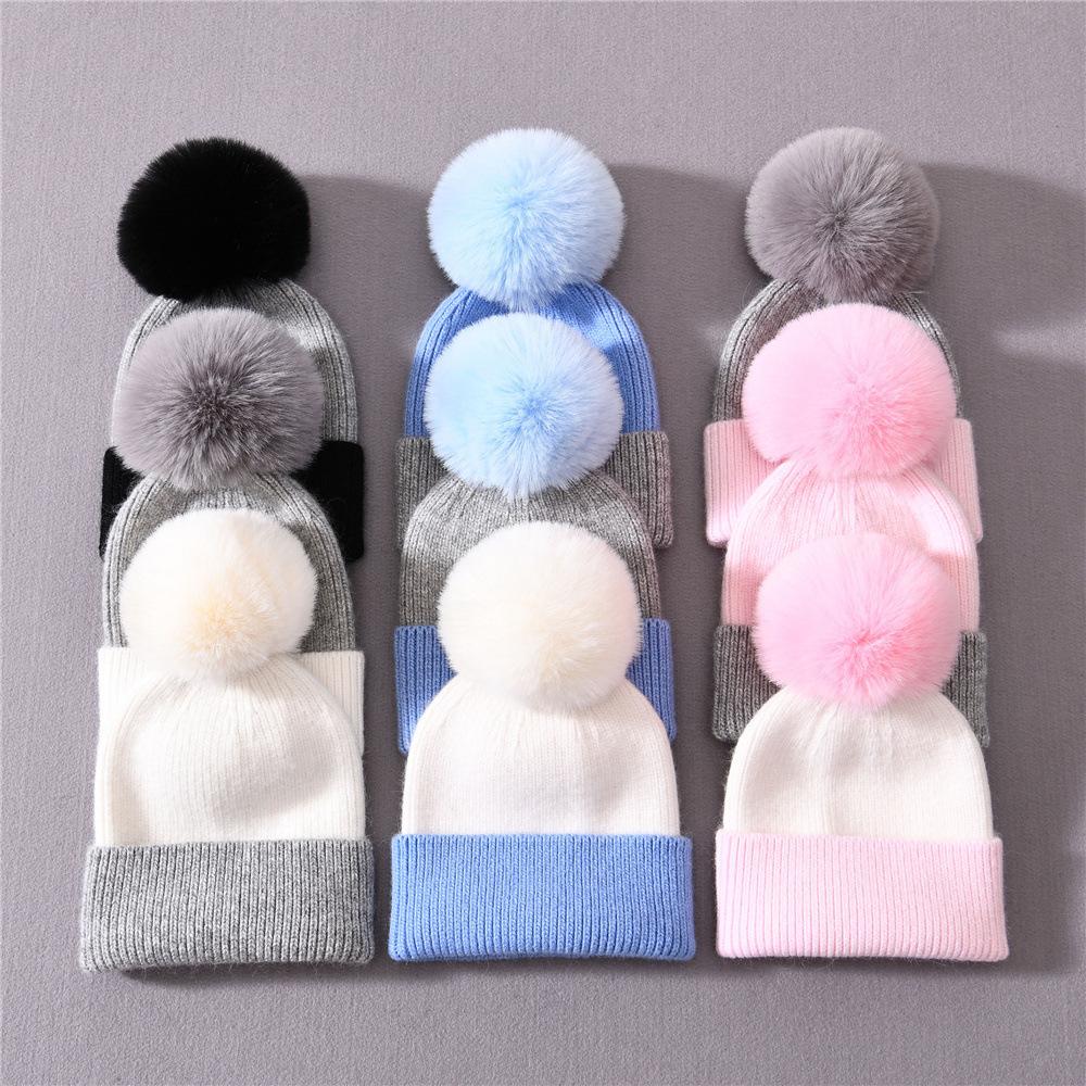 Children's Hat Rabbit Velvet Classic Striped Color Matching Knitted Hat Autumn and Winter Splicing Cute Wool Hat To Keep Warm