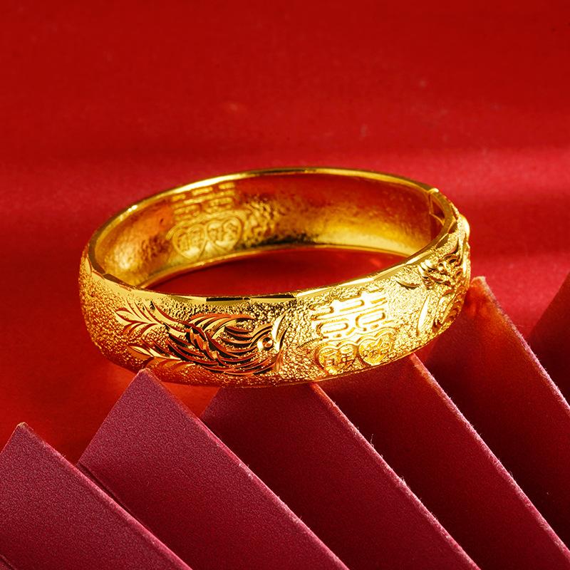 Dragon and Phoenix Centenary Harmony Engraved Pattern Double Salary Wedding Bracelet One Size(16-22CM)