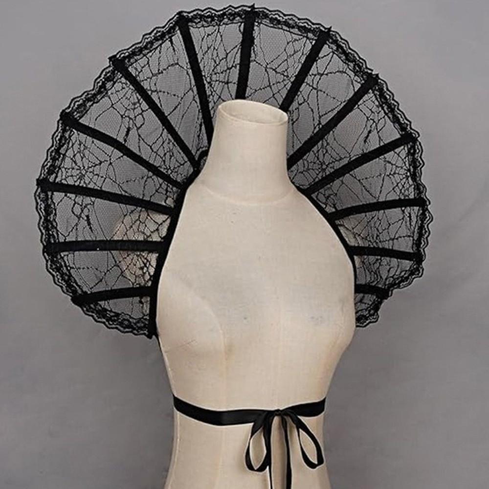 Lace Queen Cosplay Cloak Mesh Halloween Costume Accessories Victorian Stand Up Collar Women