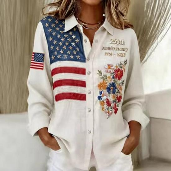 Spring 2026 Women's 3D Digital Print Retro Long Sleeve Shirt