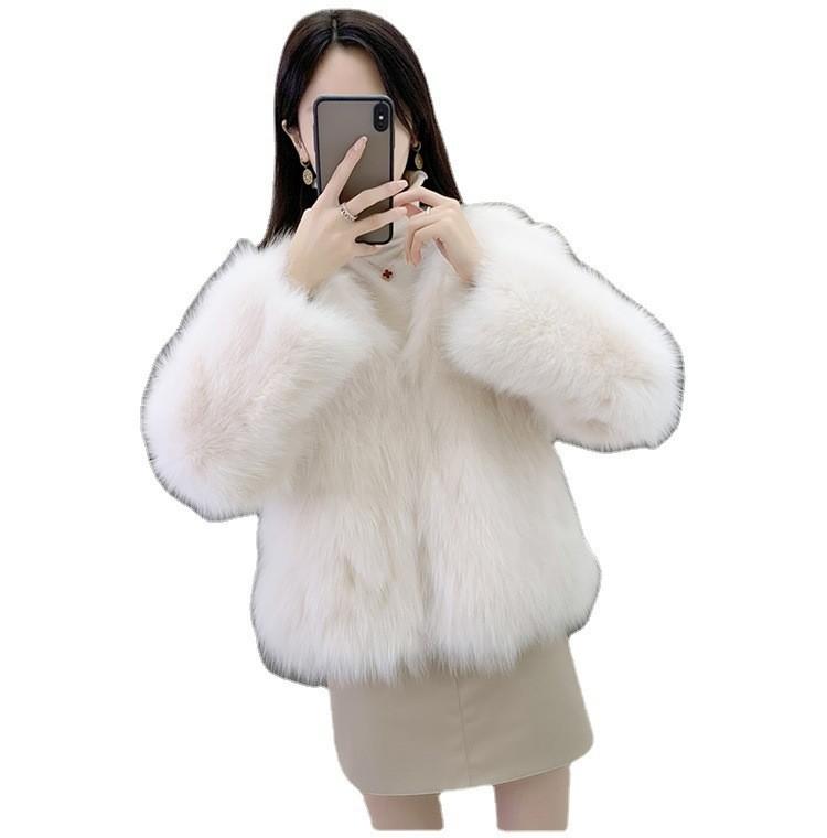 Coat European and American Fashion Women's Imitation Fur Women's Imitation Fox Hair Fur Coat New Slim Short Splicing Jacket Fur One Furry Coat Female