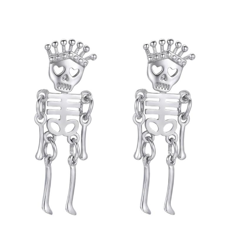 Skull Stud Drop Earrings Pair, Halloween Alloy Statement Jewelry for Costume Styling, Stage Looks and Theme Parties