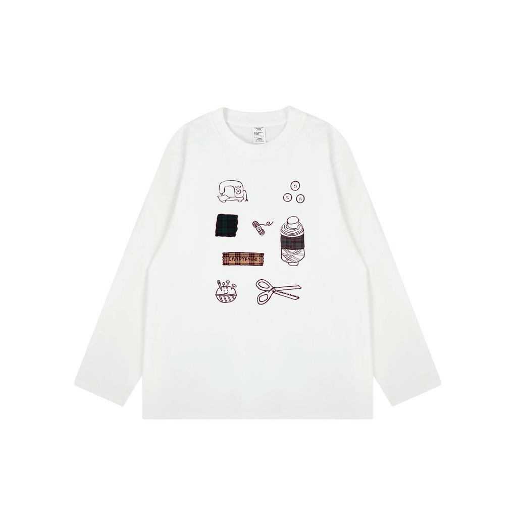 Unisex Korean Style Long Sleeve Cotton T-Shirt with Original Funny Print for Autumn/Winter