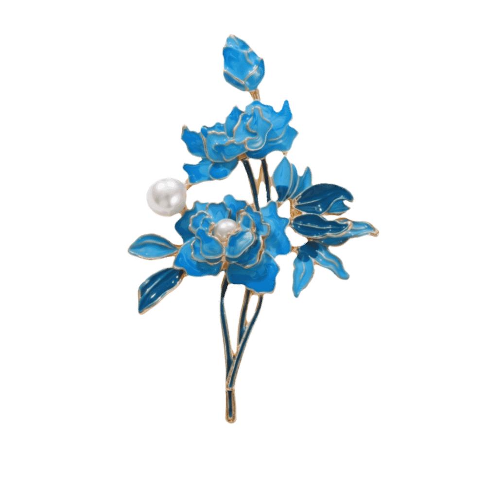 Elegant Peony Flower Corsages Chinese Style Flower Badge Pin Enamel Pin Coat Accessory синий