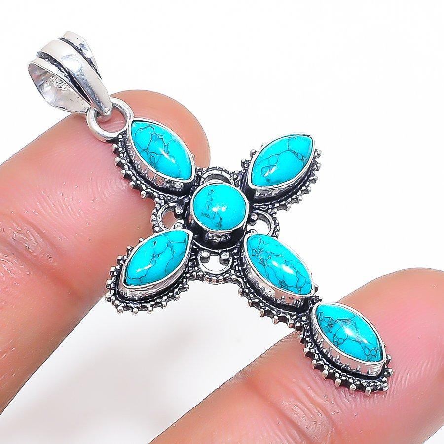 

Natural Santa Rosa Turquoise 925 Sterling Silver Jewelry Pendant 1.85 g5F41