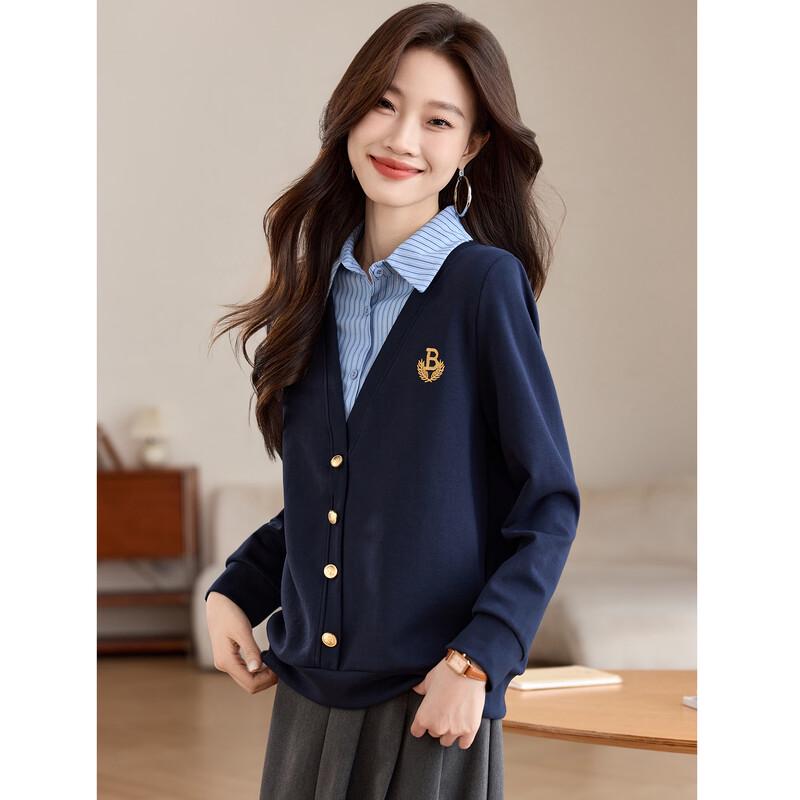 La Chapelle Women's Faux Cardigan Sweatshirt