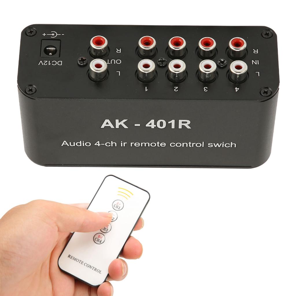 4 Way RCA Switcher Multifunctional 4 In 1 Out RCA Stereo Switch Selector with IR Remote Control for
