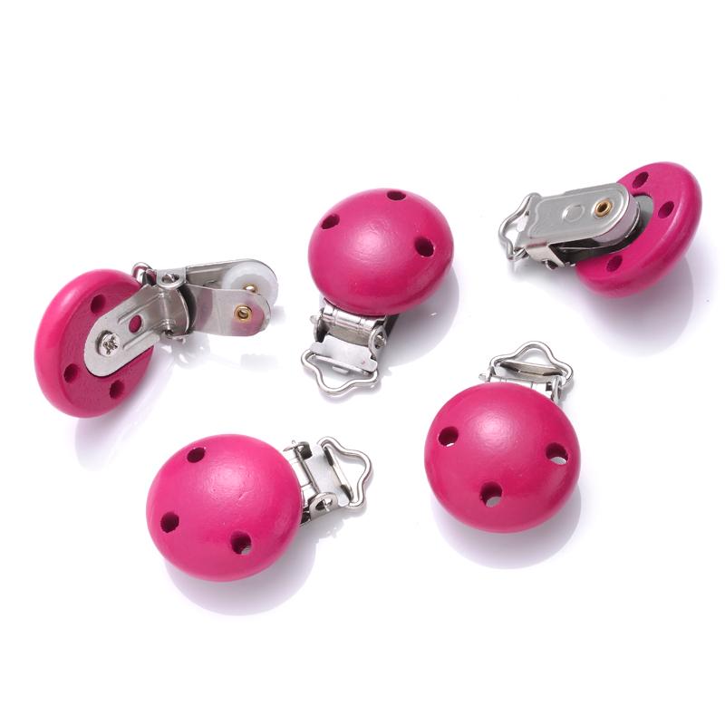 10Pcs Baby Pacifier clips 30mm Round Wooden Dummy Nipple Holder Clip for DIY Nursing Pacifier Chain Teething Toy Accessories