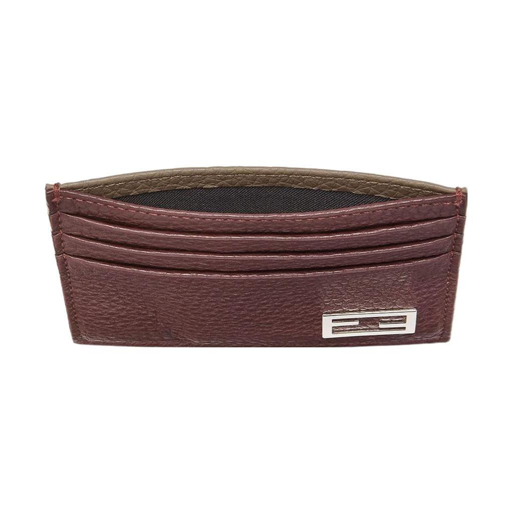Fendi Palladium Finish Metal FF Accessory Leather Card Holder Men Card Holder Burgundy 7M0164-AJF6-F1HRV