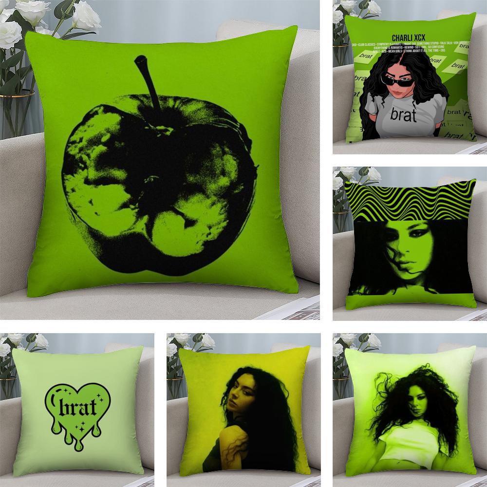 C-Charlis XCX B-BRAT Cushion Cover Soft Plush Fabric Double-Sided Printed Sofa Cushion Cover for All Seasons Home Decor Gift
