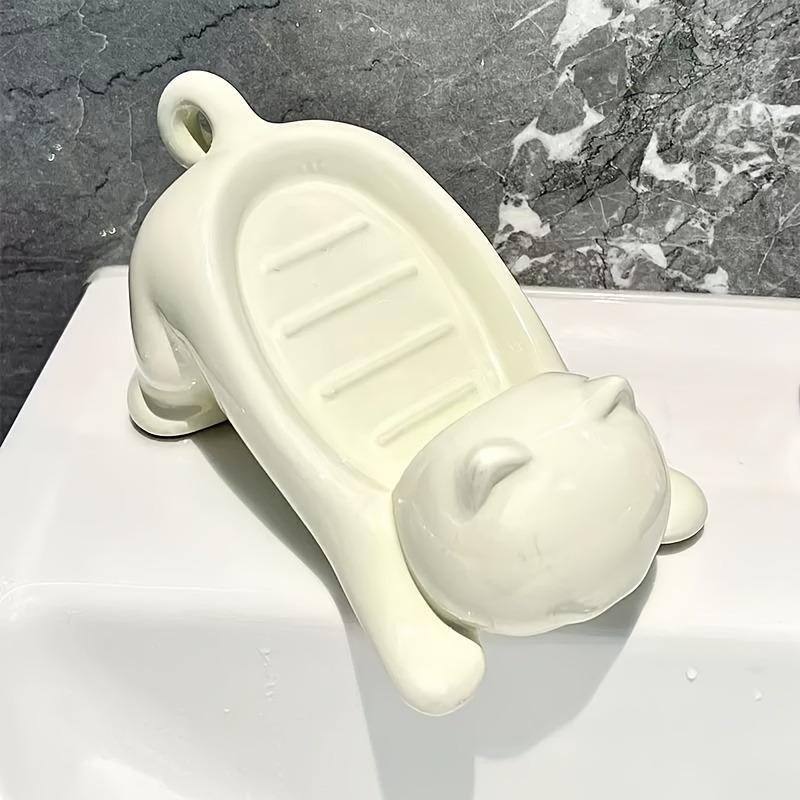 Niedliche Cartoon Katze Seifenbox - Dekorative Kunststoff Wasser- und Dünger Seifenablage Glänzende Weiße und Rosa Oberfläche Lustige Badezimmeraufbewahrung