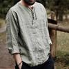 Men's Shirt Camisa Summer Long Sleeve Cotton and Linen Male Blouse Top New Style Comfortable Men Beggar Shirt