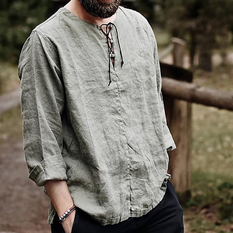 Herreskjorte Camisa Sommer Langermet Bomull og Lin Herrebluse Topp Ny Stil Komfortabel Herre Tigger Skjorte