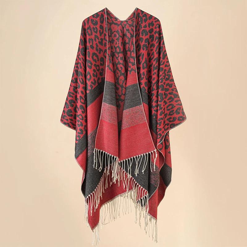 Fashion Elegant Women Scarf Autumn Winter Leopard Tassel Poncho Wrap Blanket Capa Para Mujer Pashmina Femme Shawl