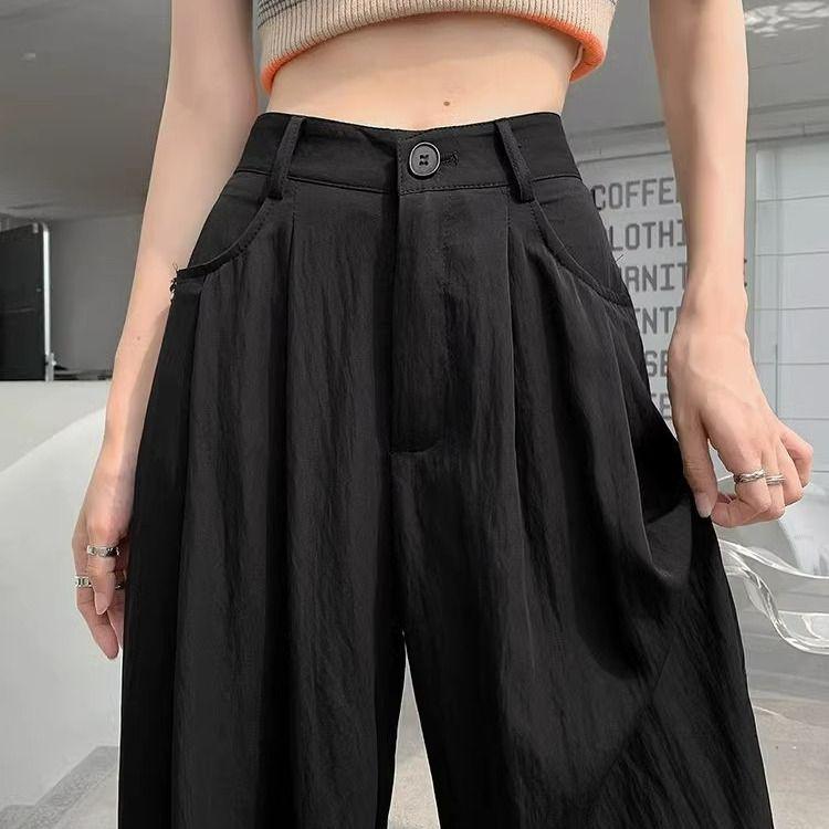 Petite Yamamoto Wide-Leg Pants for Women, High-Waisted Cotton Linen, Drapey Slimming Style, Perfect for Spring/Autumn, Suited for 145cm Height.