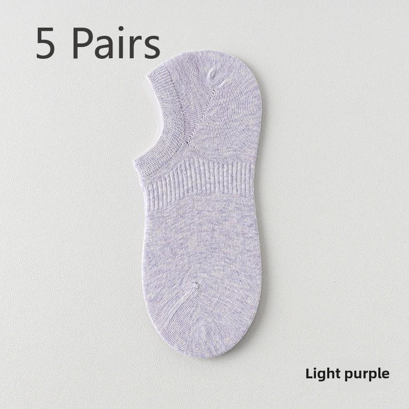 5 Pairs of Women's Summer Thin Mesh Breathable Pure Cotton Boneless Heel Shallow Mouth Invisible Socks