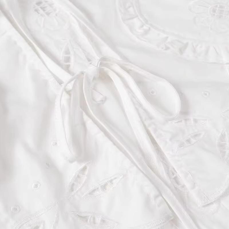 2025 Spring Women's Fashion Hollow-Out Embroidered Lace-Up Shirt Top