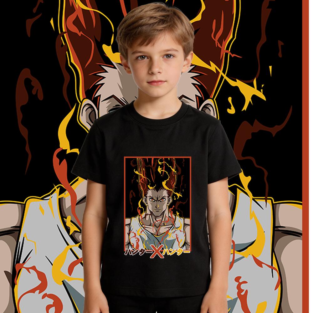Hunter x Hunter Gon Anime Print Soft Cotton Kids T Shirt Casual Daily Wear for Boys and Girls Short Sleeve