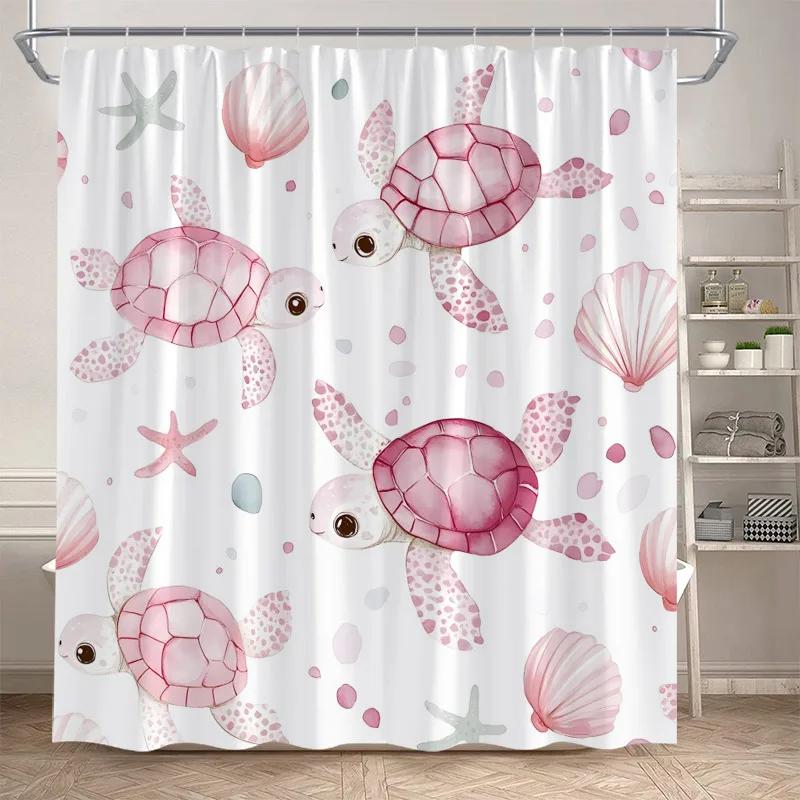 Ocean Fish Shower Curtains Watercolour Coral Sea Animals Kids Bath Curtain Polyester Cloth Modern Home Bathroom Decor with Hooks