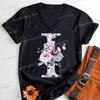 Womens Clothing AZ 26 Alphabet Flower Vintage Design Tshirts Retro Birthday Gift for Women Floral Letters A B C D Classic Top
