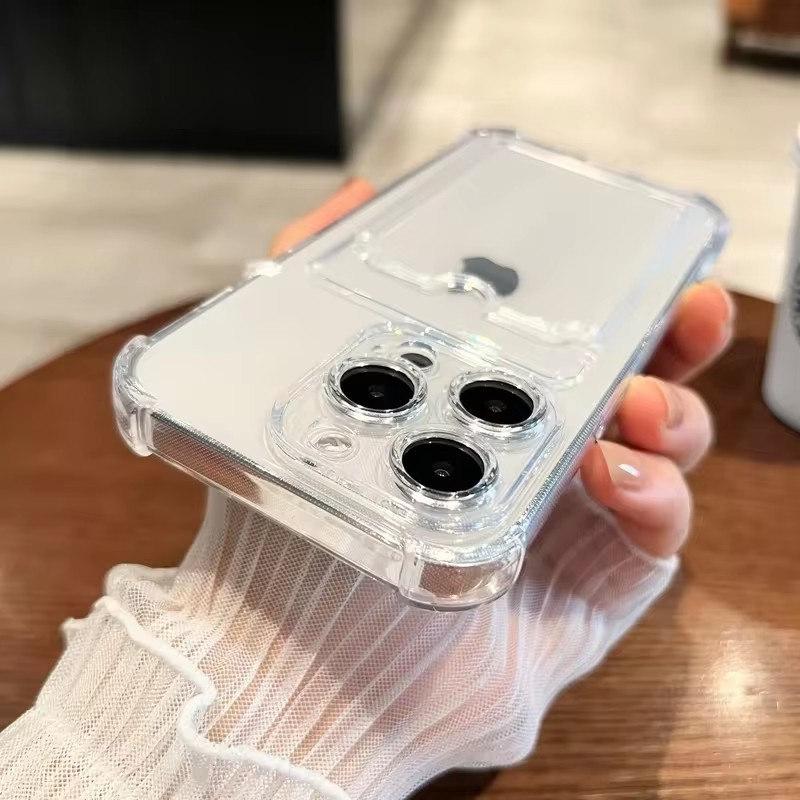 Luksus Soft Card Veske Telefonveske For iPhone 16 15 14 13 12 11 Pro Max Mini X XS Max XR 7 8 Plus SE 2020 Transparent Bumper Cover