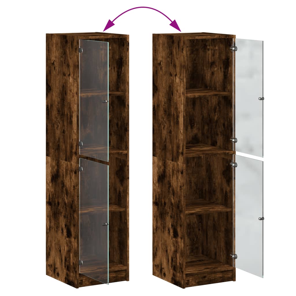 Highboard with Glass Doors Smoked Oak 35 x 37 x 142 cm