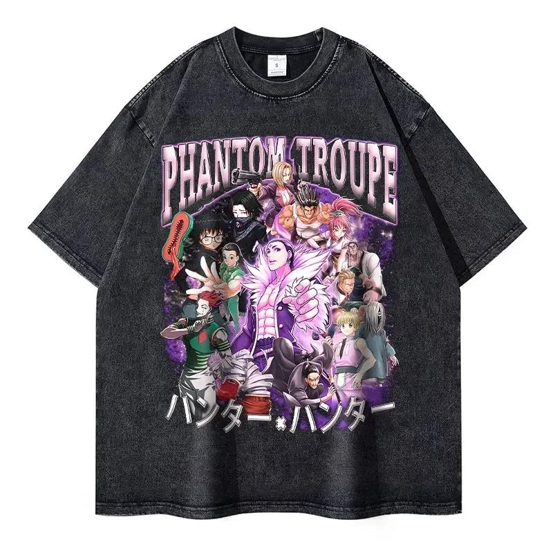 Vintage Washed Anime Hunter X Hunter T-Shirt Men's and Women's  Cotton Comfortable Fit Tee Casual Streetwear Summer