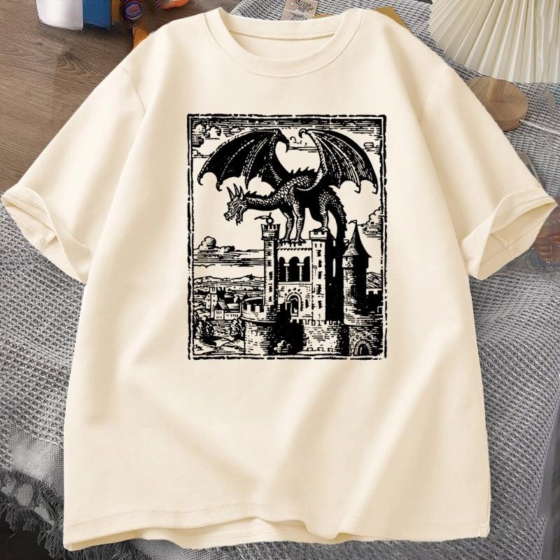 Dragon Vintage Dark Graphic T Shirt 90s Retro Y2k Tshirt Print Oversized Tshirt Women Unisex Short Sleeve Loose Casual Tee Shirt