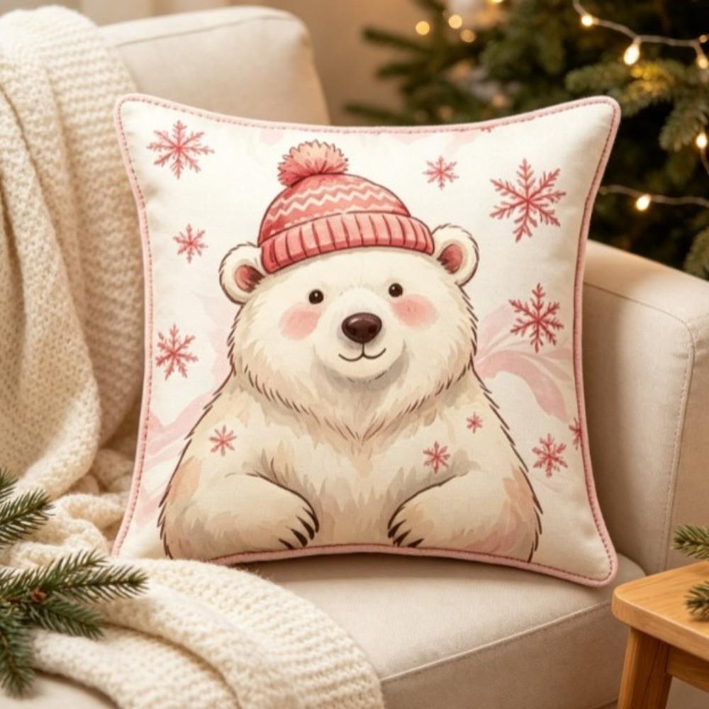 Soft Christmas Pillow Cover Pink Watercolor Style Santa Pillow Cover  Party Decoration