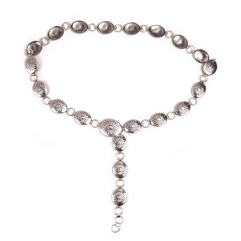 New European and American Ins Style Carved Alloy Waist Chain White Black Western Buckle Elegant Women's Belt