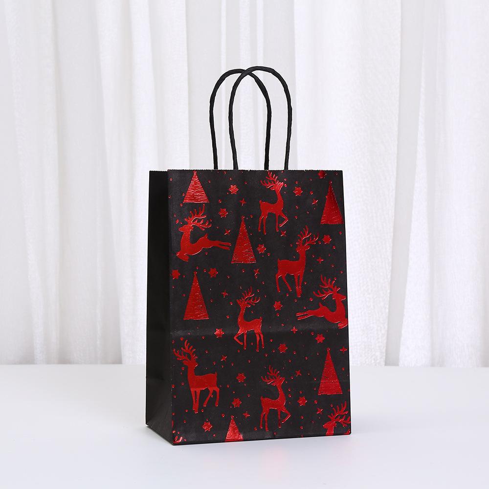 12/30pcs Christmas Black Red Foil Paper Tote Bags Reusable Gift Favor Bags for Holiday Packaging Candy Cookies Retail Party