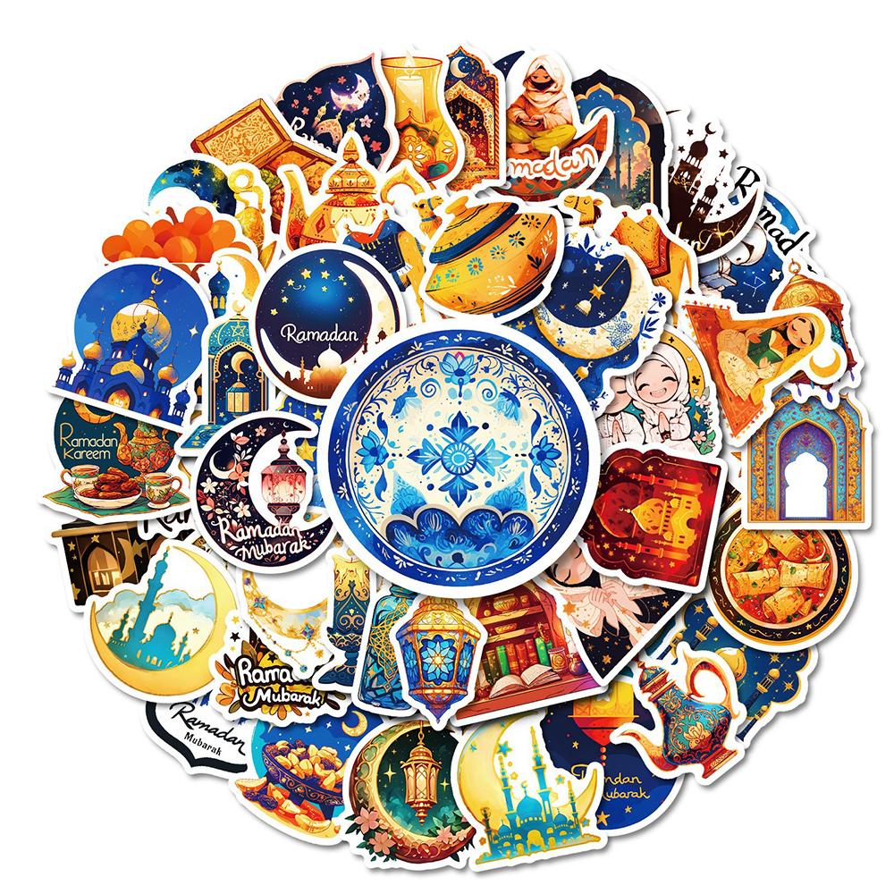 10/30/50PCS Cute Eid Mubarak Cartoon Stickers Ramadan Golden Moon Decals Waterproof DIY Phone Book Laptop Graffiti Sticker Packs
