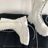 Mid Calf Boots Women Autumn Winter Lace-up Ladies Chelsea Zipper Boots Sports Platform Heel Ladies Shoes