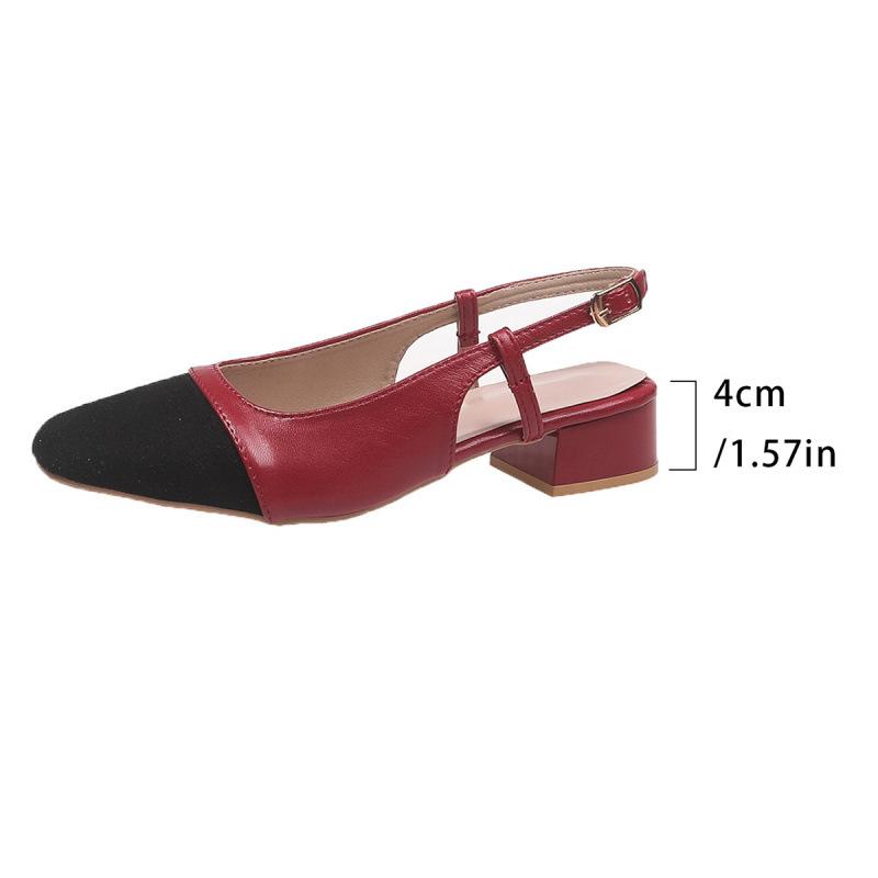 Xiaoxiangfeng Baotou sandals are popular in spring and summer. The new mid-heel color matching buckle thick heel single shoes are empty high heels.