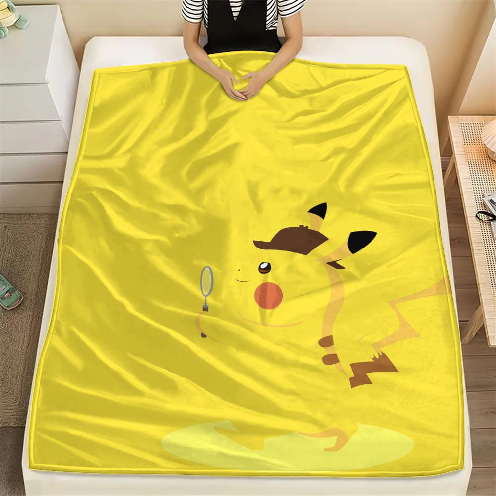 Yellow-background Pikachu  Print Flannel Blanket, High quality Comfortable for All Seasons, Home Decor, Warmth and Comfort