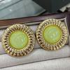 Medieval Vintage Round Earrings, Retro Metal Edge Resin Gemstone Stud Earrings, Niche High-End Earrings