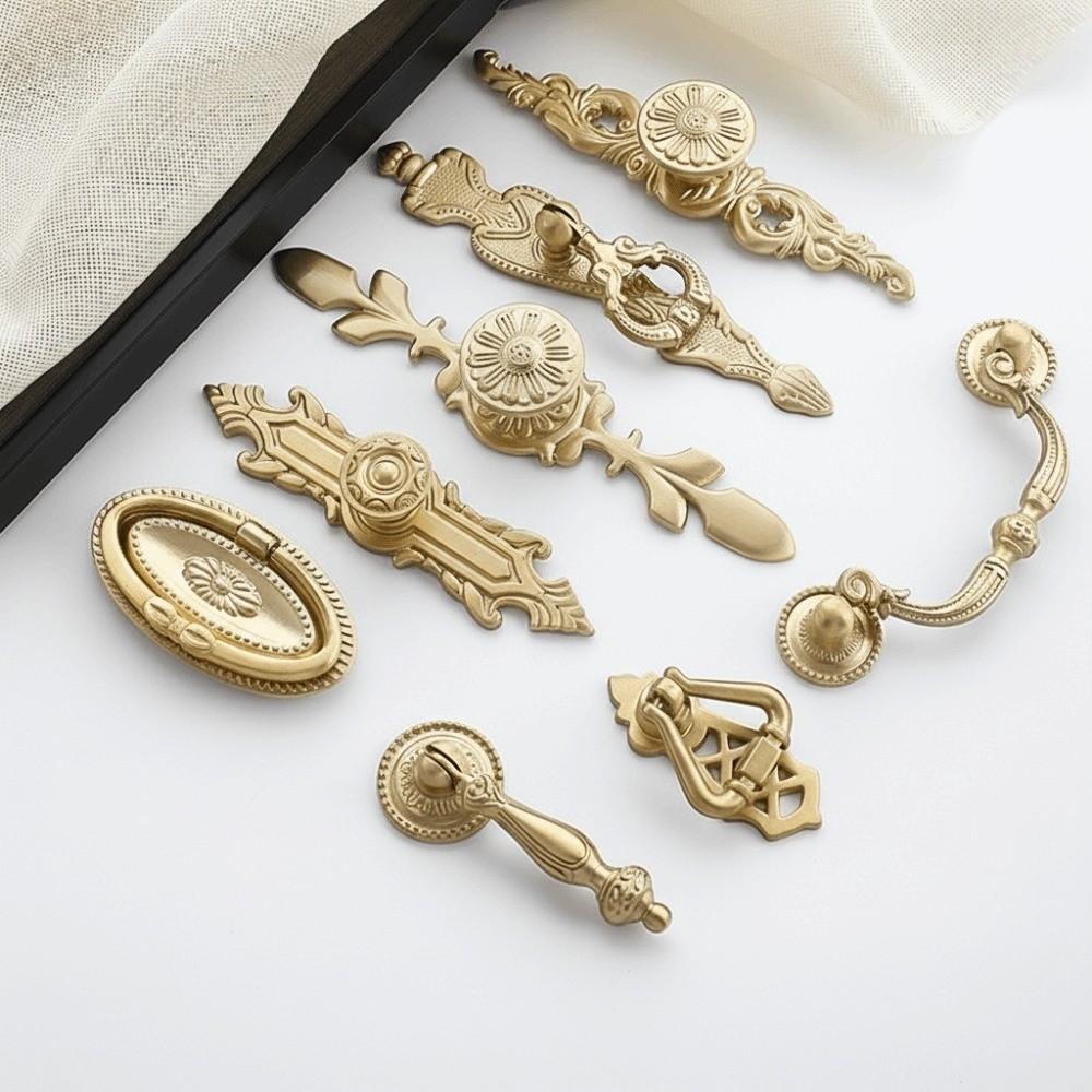 Nordic Solid Brass Cabinet Handle Hardware with Matching Screws Door Handle Drawer Knobs Kitchen