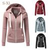 Ladies Floral Autumn Outwear Hoodie Long Sleeve Zipper Coat Sports Top with Pockets