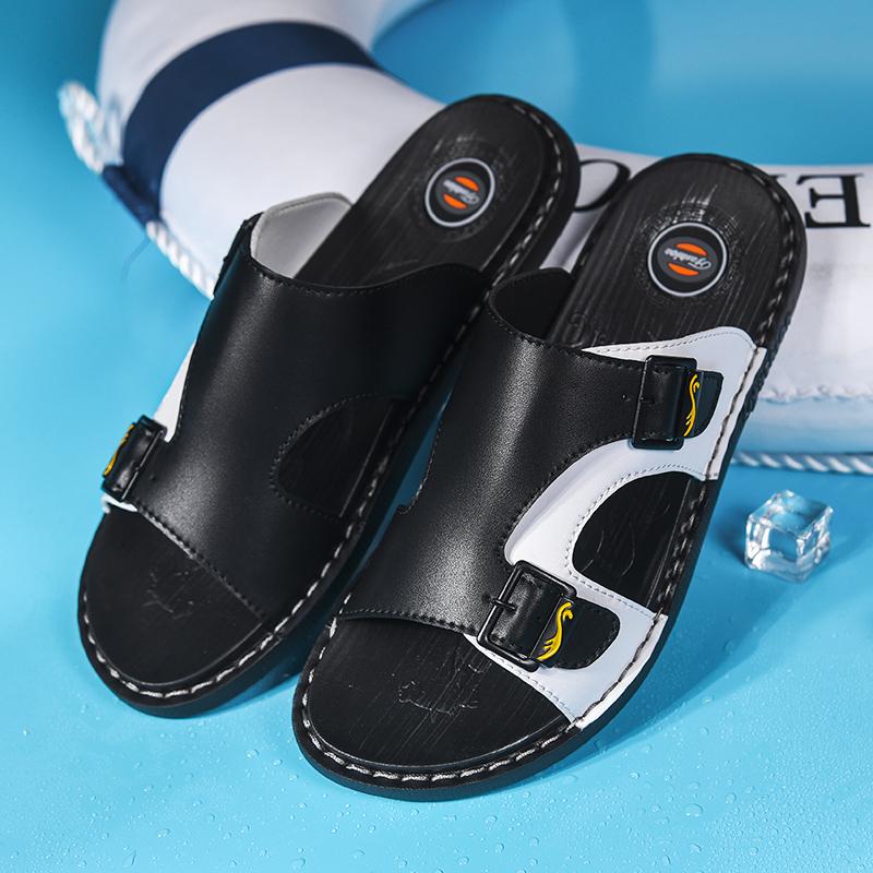 FUQIAO Leather Slippers for Men Summer Hot Sale Slides Male Sandals Beach Outsides Shoes Hombre Sandals Outside Shoes