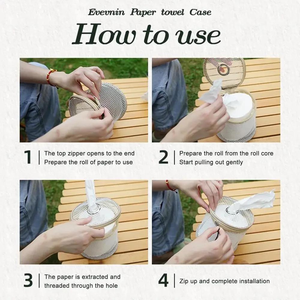 Outdoor Camping Tissue Case Roll Paper Storage Bag with Hook Portable Tissue Holder Tent Hanging Napkin Holder Camping Supplies