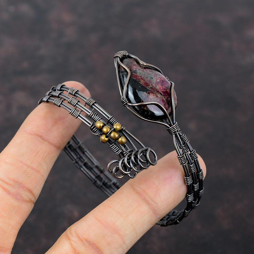 Eudialyte Gemstone Bangle Copper Wire Wrapped Cuff Adjustable Cuff Bracelet Handmade Bracelet Wire Wrap Jewelry Gift For Mom Copper Jewelry