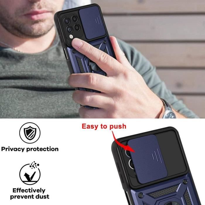 Pack de Protection - Samsung - A22 4G - Coque Rigide - 2 Verres Trempés - Bleu Marine Armée