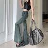 Distressed Vintage Low-Rise Micro-Flare Women's Jeans, Summer American Style, Raw Hem, Slimming Fit