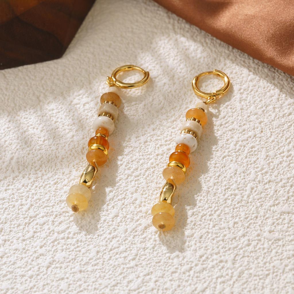 Bohemian beaded handmade design natural stone earrings retro personality new Chinese stud earrings premium feeling earrings