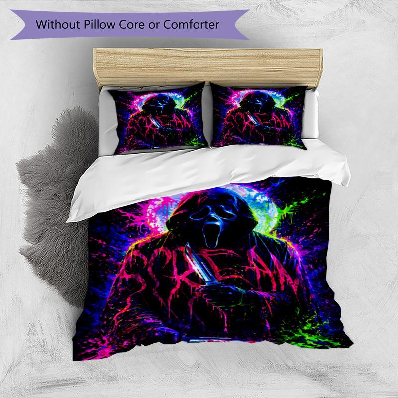 3pcs Duvet Cover Set (1*Duvet Cover + 2*Pillowcase, Without Core), Ghostface Print Bedding Set, Bedroom Decor, All‑Season, Gift